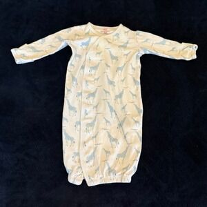 Magnetic Me Baby Gown Blue Giraffe Print Magnetic Closure Cotton NB-3M Sleeper